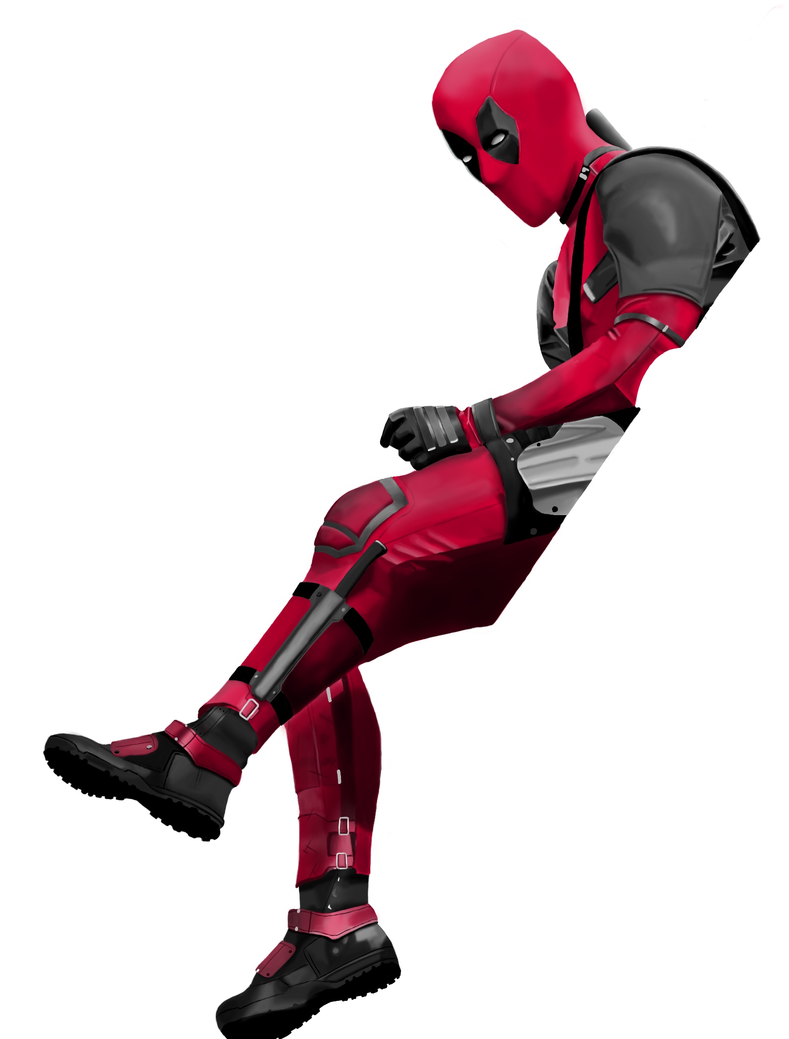 2D digital art of Deadpool sitting down.